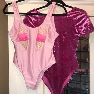 Pink rave bodysuit & bathing suit bundle